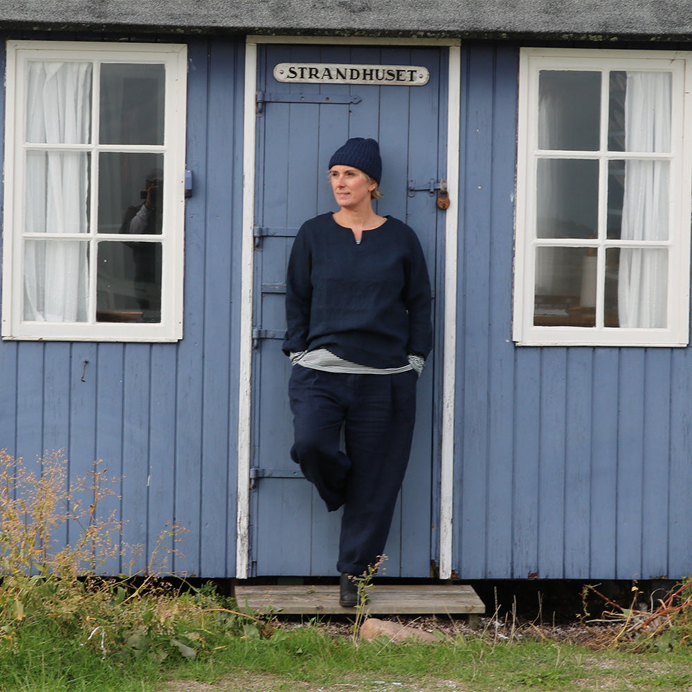 Dame hørbluse i mørkeblå